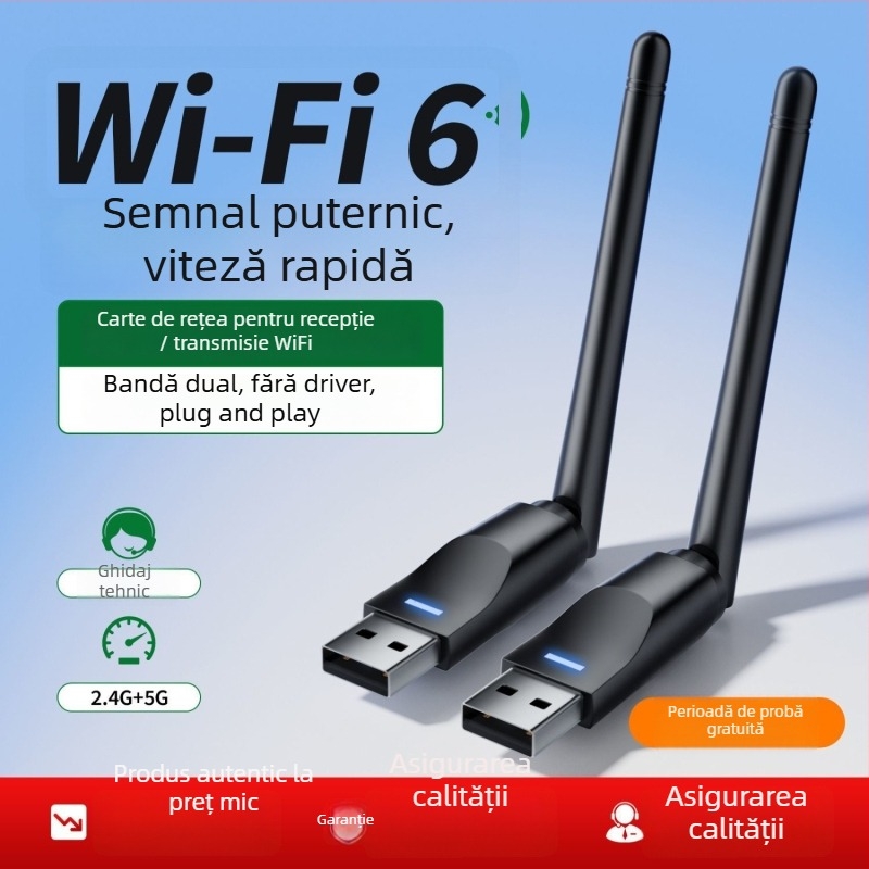 Adaptor USB WiFi 6 fără driver pentru desktop și notebook – 600 Mbps, 5 GHz
