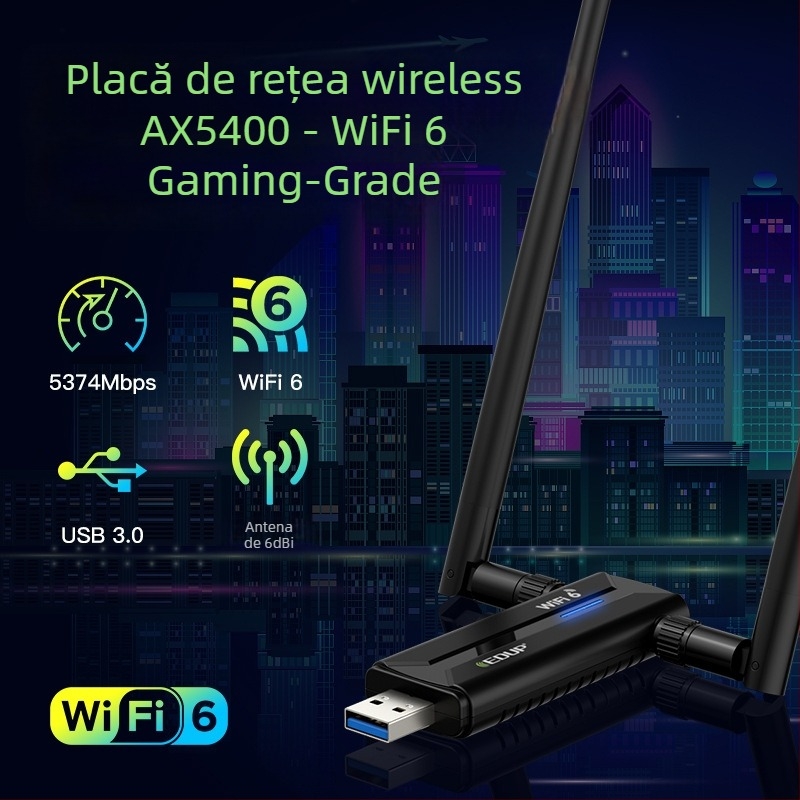 EDUP EP-AX1671 adaptor USB wireless, 6GHz, 5400 Mbps, antene duale 6 dBi