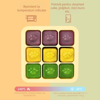 Formă din silicon pentru gătit la abur hrana bebelușului, în formă de labă de pisică, cu 9 cavități, 1 bucată, stil minimalist