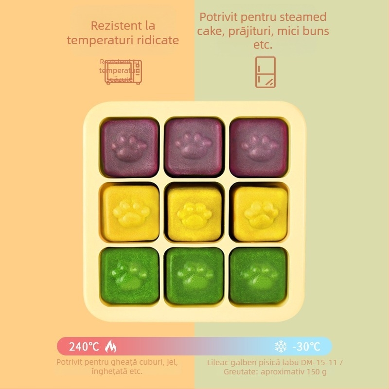 Formă din silicon pentru gătit la abur hrana bebelușului, în formă de labă de pisică, cu 9 cavități, 1 bucată, stil minimalist