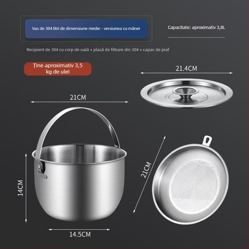 Recipient de ulei din oțel inoxidabil cu capac automat, design modern minimalist