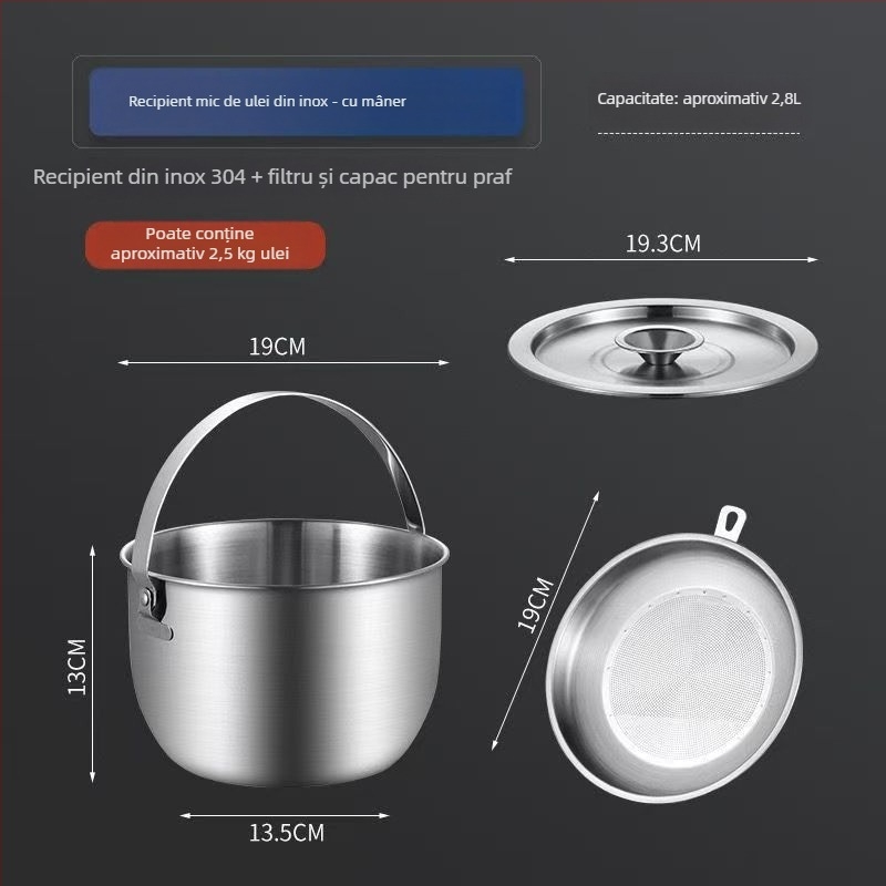 Recipient de ulei din oțel inoxidabil cu capac automat, design modern minimalist