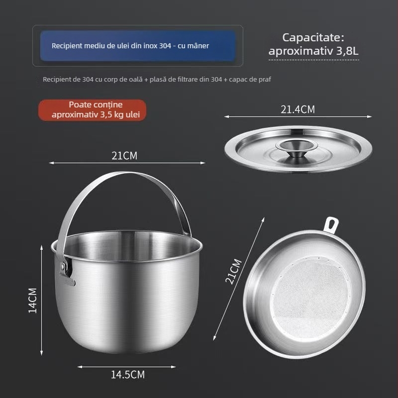 Recipient de ulei din oțel inoxidabil cu capac automat, design modern minimalist