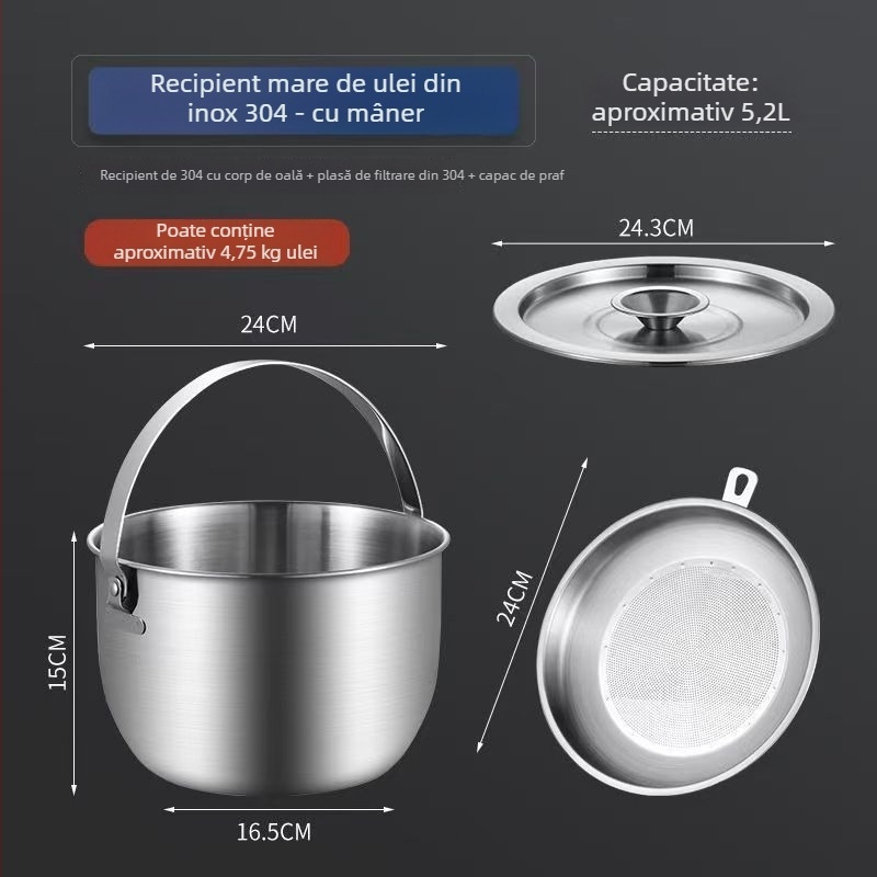 Recipient de ulei din oțel inoxidabil cu capac automat, design modern minimalist