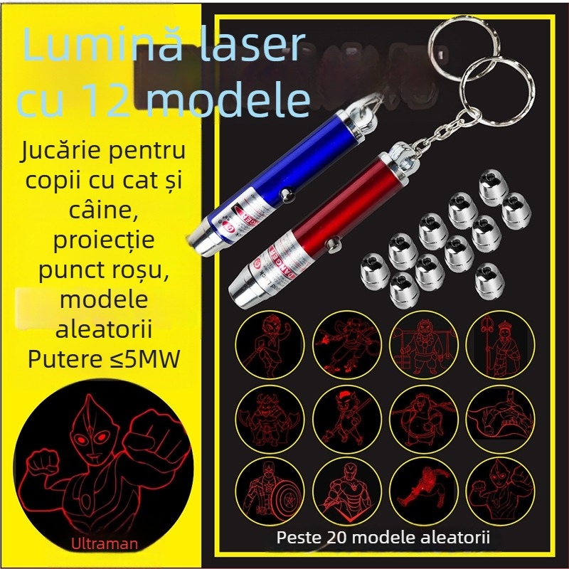Yirui Proiector laser de jucărie nostalgic pentru copii, stil post-80 — proiecție multiplă, laser infraroșu, distracție pentru pisici