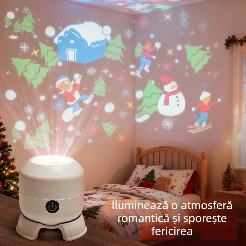 Lampa proiector LED cu fulg de zăpadă, decor festiv rotativ în culori, lumină de scenă Halloween, 16 imagini