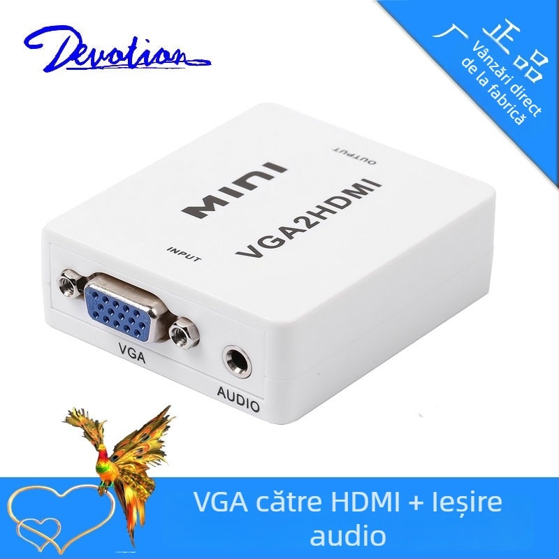 Convertor HDMI la VGA MC-077, 1080P, comutator/distribuitor, pentru PC și monitor, suport pentru alimentare
