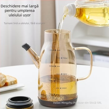 Cană de sticlă pentru ulei cu gură largă și capac din oțel inoxidabil, pentru ulei, sos de soia și oțet