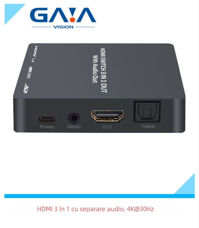 Comutator HDMI cu extractor audio, 3 intrări la 1 ieșire, 4K30Hz, GV-S301I, OEM disponibil