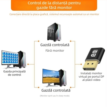 DP monitor virtual – adaptor wireless 4K, compatibil cu Windows 7, trezire de la distanță