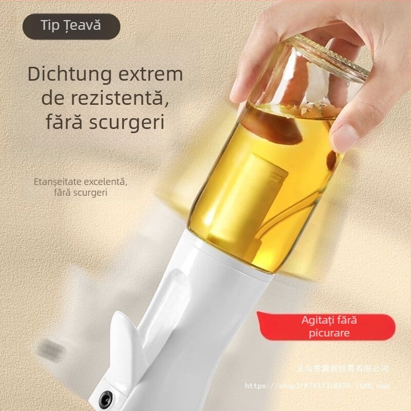 Sticlă spray ulei pentru bucătărie din sticlă — deschidere/închidere automată, design simplu și modern, recipient pentru ulei, lansat în 2025