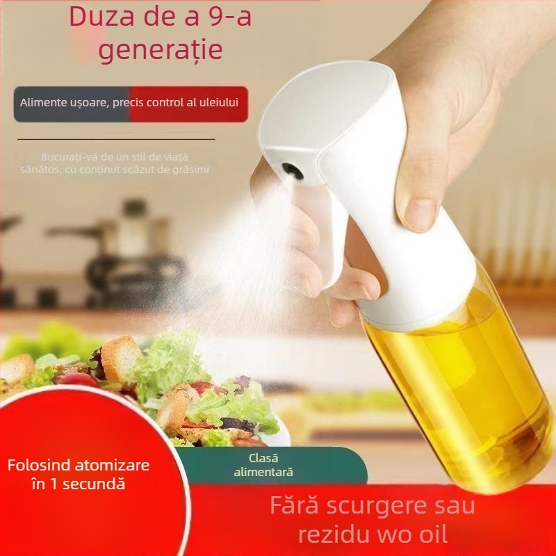 Sticlă spray ulei pentru bucătărie din sticlă — deschidere/închidere automată, design simplu și modern, recipient pentru ulei, lansat în 2025