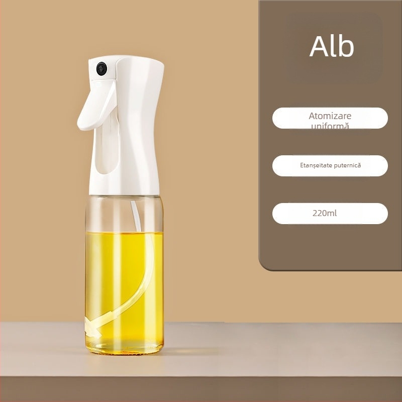 Sticlă spray ulei pentru bucătărie din sticlă — deschidere/închidere automată, design simplu și modern, recipient pentru ulei, lansat în 2025