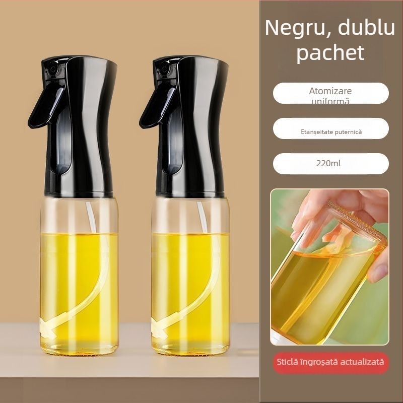 Sticlă spray ulei pentru bucătărie din sticlă — deschidere/închidere automată, design simplu și modern, recipient pentru ulei, lansat în 2025