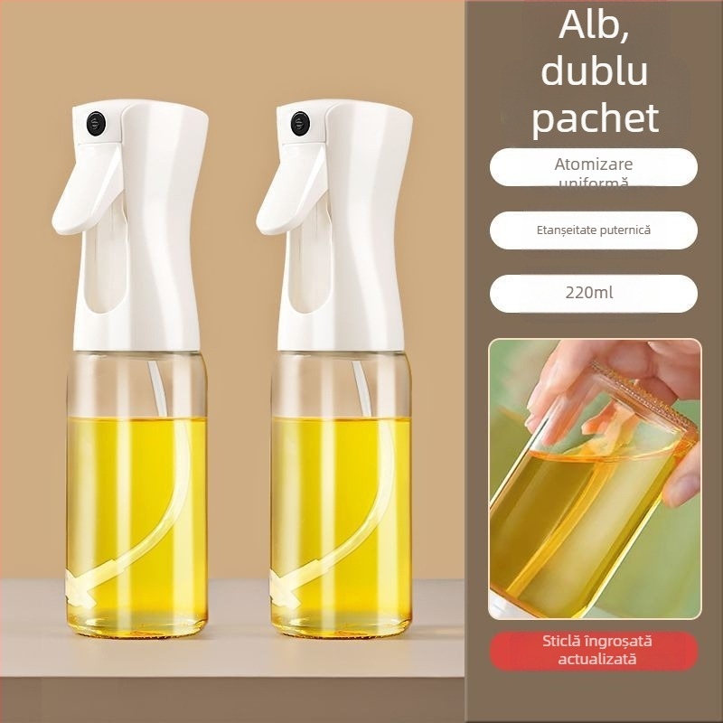 Sticlă spray ulei pentru bucătărie din sticlă — deschidere/închidere automată, design simplu și modern, recipient pentru ulei, lansat în 2025