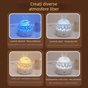 Proiector cu cer înstelat și cutie muzicală — lampă de noapte pentru copii, alimentare USB sau baterie, cu sunet, fără control inteligent