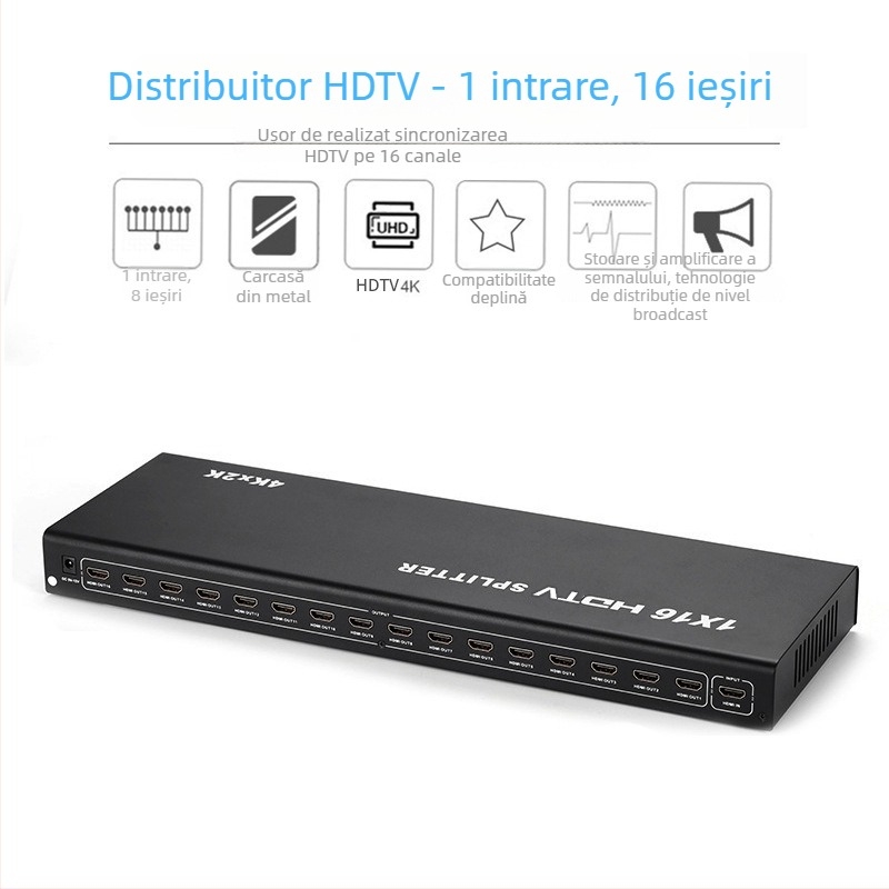 Distribuitor HDMI 1 intrare 16 ieșiri, HDMI intrare/ieșire, alimentare inclusă