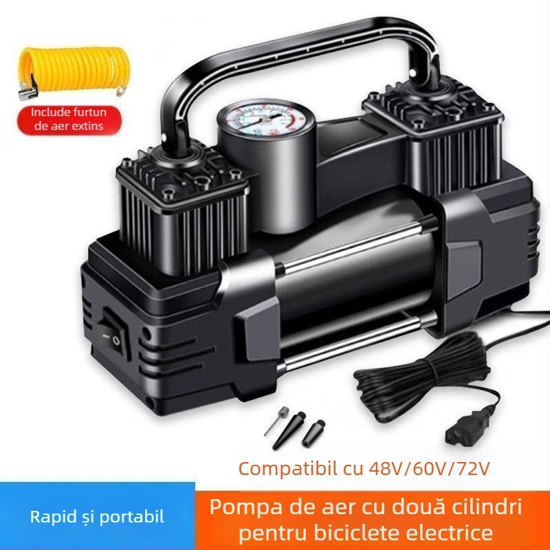 Pompa de aer pentru vehicule electrice, dublu cilindru, 220W, 12V, reîncărcabilă, afișaj digital