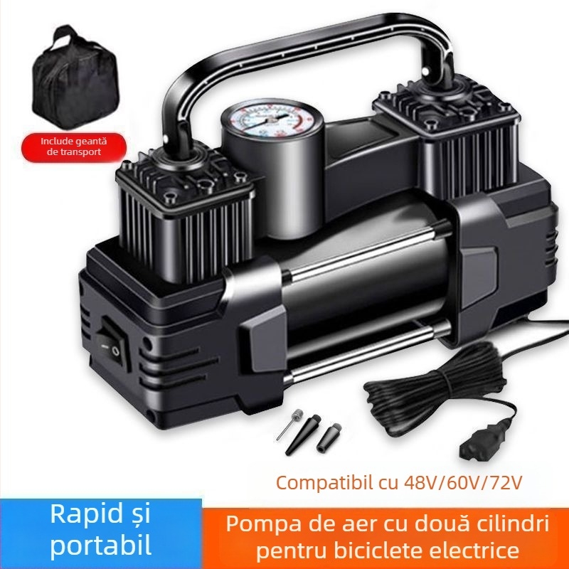 Pompa de aer pentru vehicule electrice, dublu cilindru, 220W, 12V, reîncărcabilă, afișaj digital