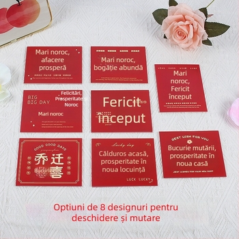 Carte de felicitare pentru mutarea într-un nou cămin și deschiderea afacerii – hârtie, imprimare, stil simplu și modern, mesaj de binecuvântare scris de mână, plic cadou