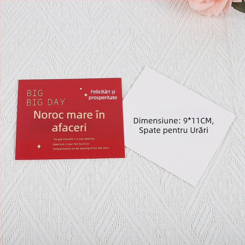 Carte de felicitare pentru mutarea într-un nou cămin și deschiderea afacerii – hârtie, imprimare, stil simplu și modern, mesaj de binecuvântare scris de mână, plic cadou