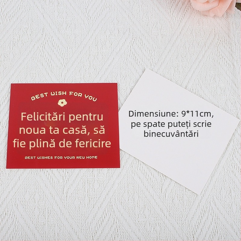 Carte de felicitare pentru mutarea într-un nou cămin și deschiderea afacerii – hârtie, imprimare, stil simplu și modern, mesaj de binecuvântare scris de mână, plic cadou