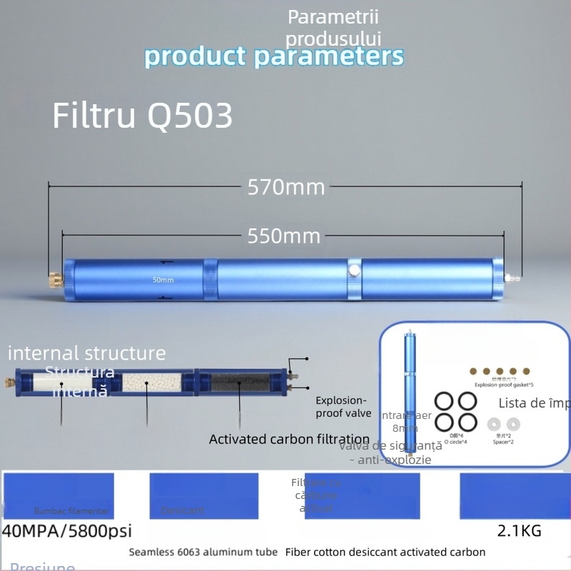 Filtru separator ulei-apă cu separare dublă pentru pompă de înaltă presiune pentru umflat, corp din aluminiu, ARKEN