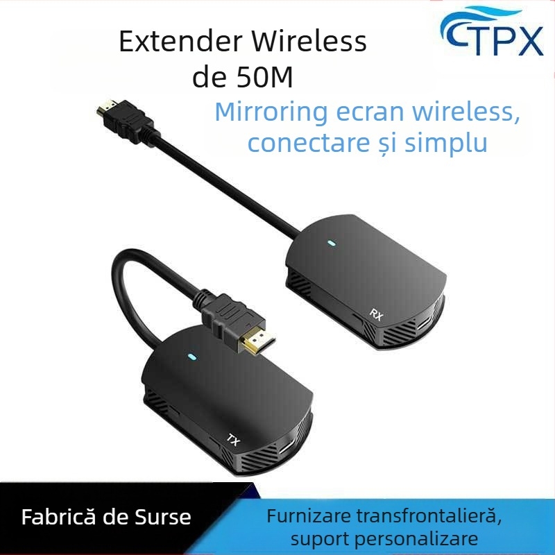 Extender HDMI fără fir - transmisie de 50 m, 1080p60, intrare/ieșire HDMI, alimentare DC 5V1A, model HE-50W