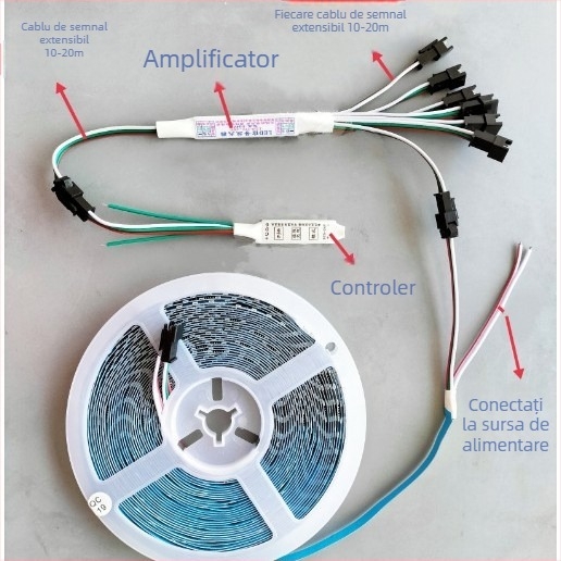 Amplificator LED TTL de semnal, 8 canale, terminal 3P, model LED-TTL-AMP-8, tensiune 5–24V