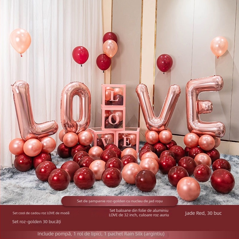 Set decor baloane pentru living la nunta cu simboluri ale fericirii duble – flori de mătase, Hongyuan, cod F98TJ55JM669HS