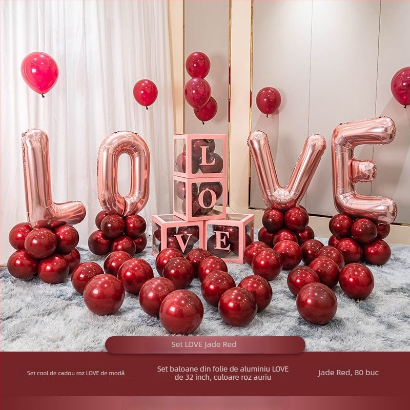 Set decor baloane pentru living la nunta cu simboluri ale fericirii duble – flori de mătase, Hongyuan, cod F98TJ55JM669HS