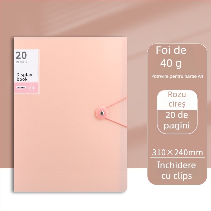 Mapă de fișiere din plastic transparent cu clapă, 60 de pagini, logo tipărit, personalizabil