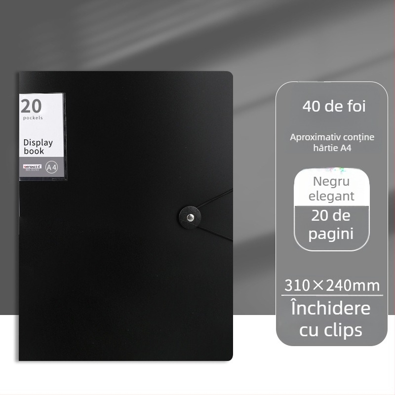 Mapă de fișiere din plastic transparent cu clapă, 60 de pagini, logo tipărit, personalizabil