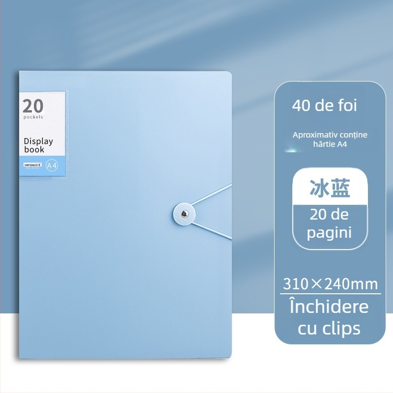 Mapă de fișiere din plastic transparent cu clapă, 60 de pagini, logo tipărit, personalizabil