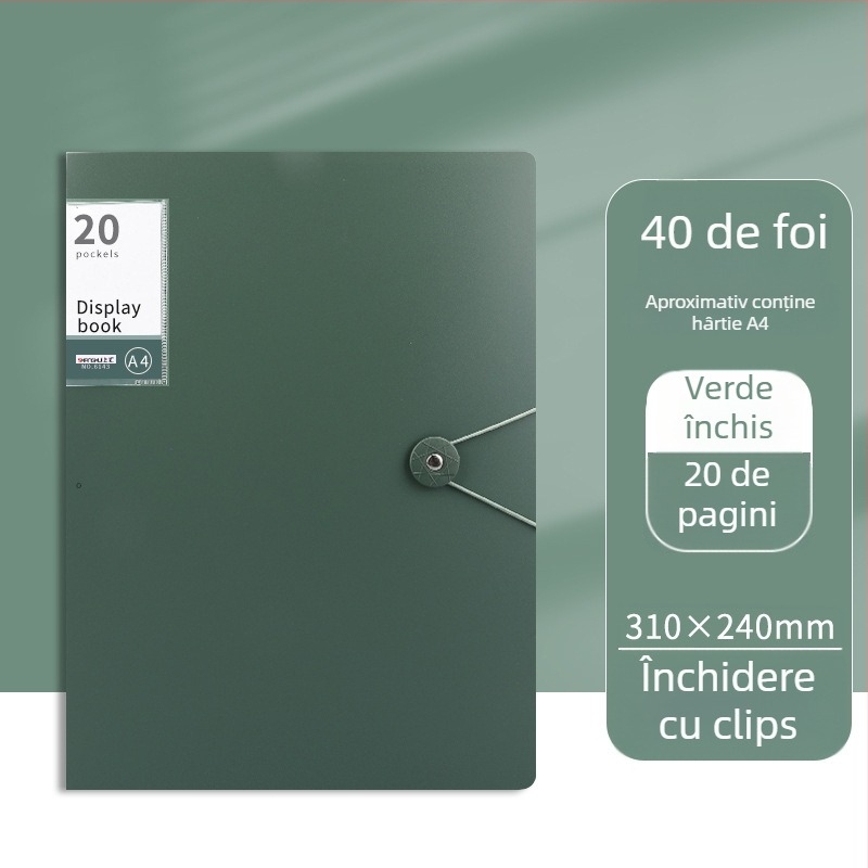 Mapă de fișiere din plastic transparent cu clapă, 60 de pagini, logo tipărit, personalizabil