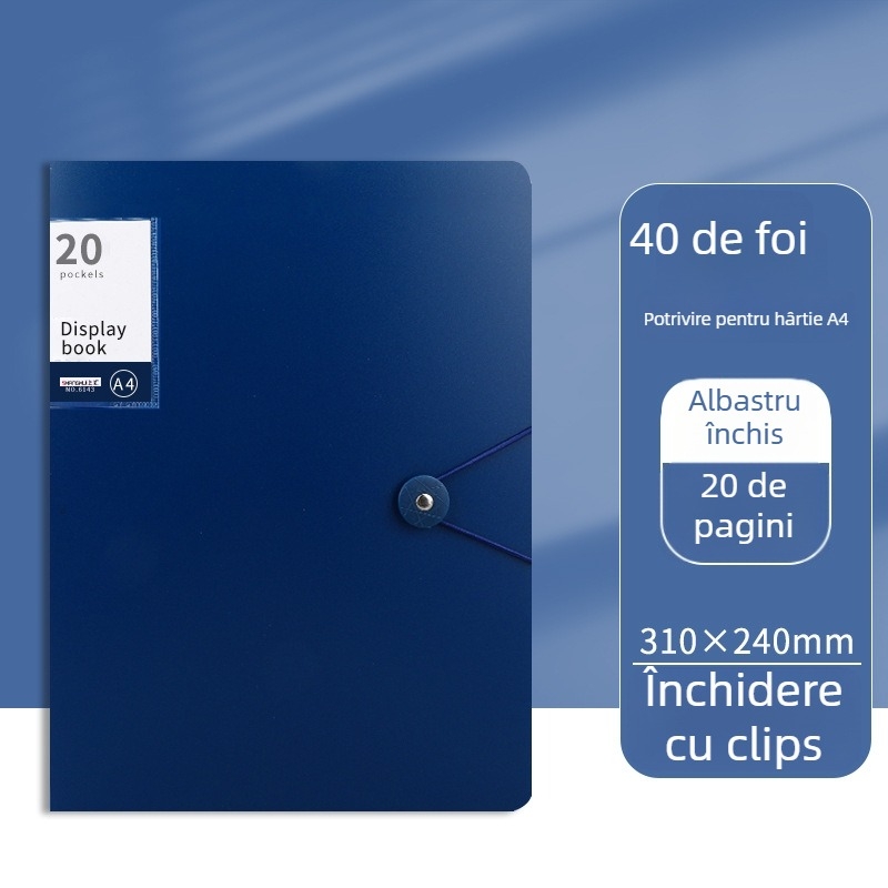 Mapă de fișiere din plastic transparent cu clapă, 60 de pagini, logo tipărit, personalizabil