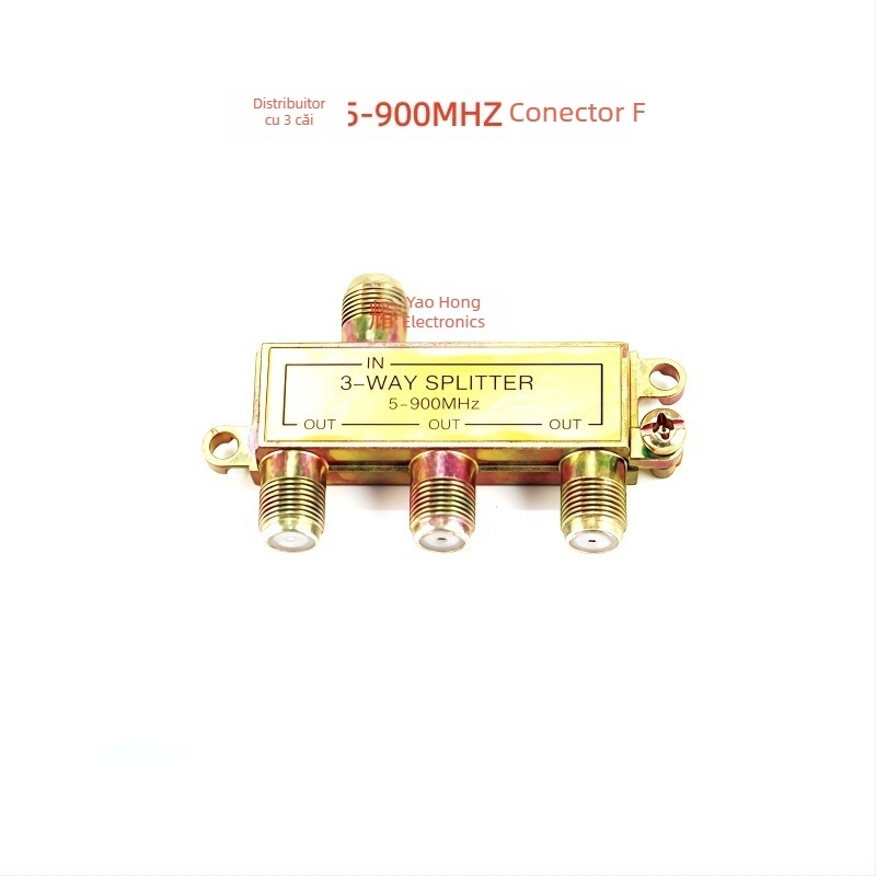 Splitter pentru cablu TV, 1 intrare, 3 ieșiri, bandă 5–900 MHz, design 3 căi