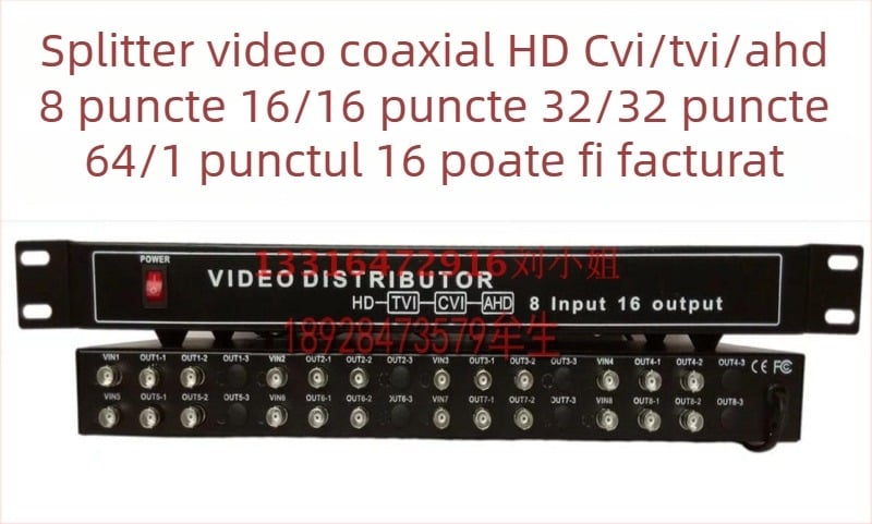 Haodewo splitter coaxial HD TVI/CVI/AHD, 8 intrări, 16 ieșiri, 1080P