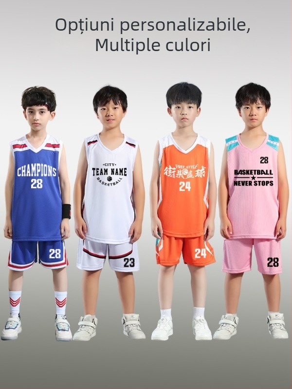 Set de uniformă baschet – Unisex adulți, Tricou fără mâneci cu decolteu în V, Țesătură poliester, Uscare rapidă și respirabil