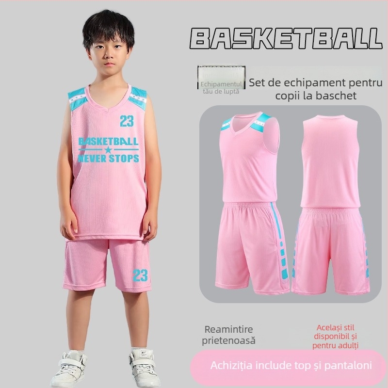 Set de uniformă baschet – Unisex adulți, Tricou fără mâneci cu decolteu în V, Țesătură poliester, Uscare rapidă și respirabil