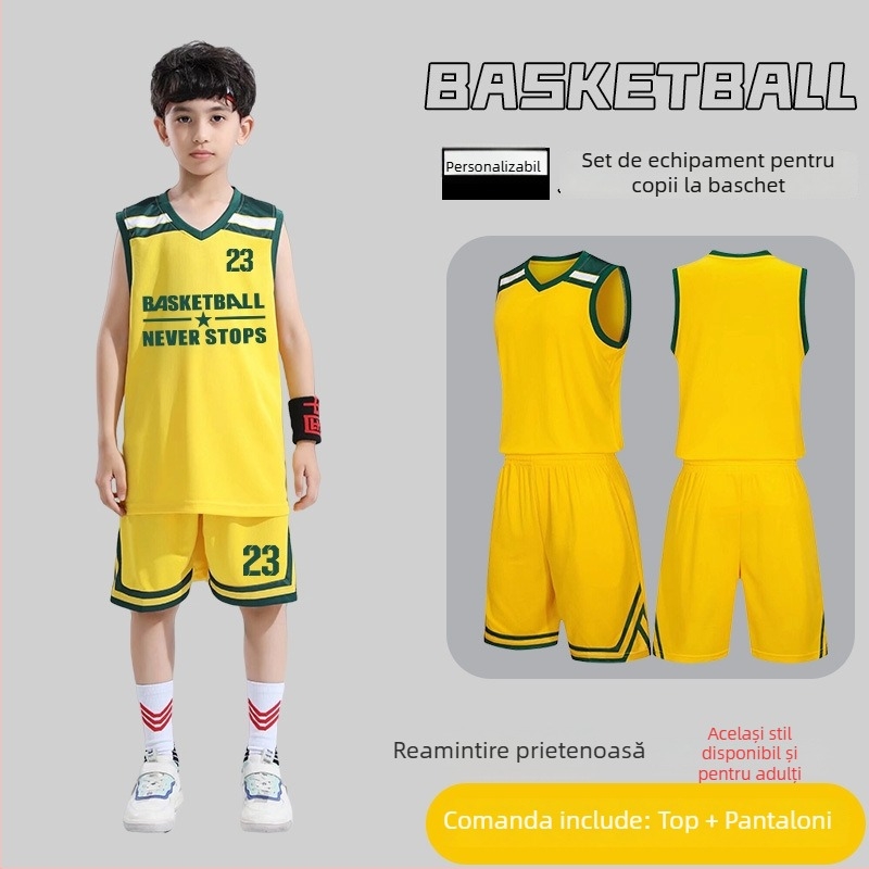 Set de uniformă baschet – Unisex adulți, Tricou fără mâneci cu decolteu în V, Țesătură poliester, Uscare rapidă și respirabil