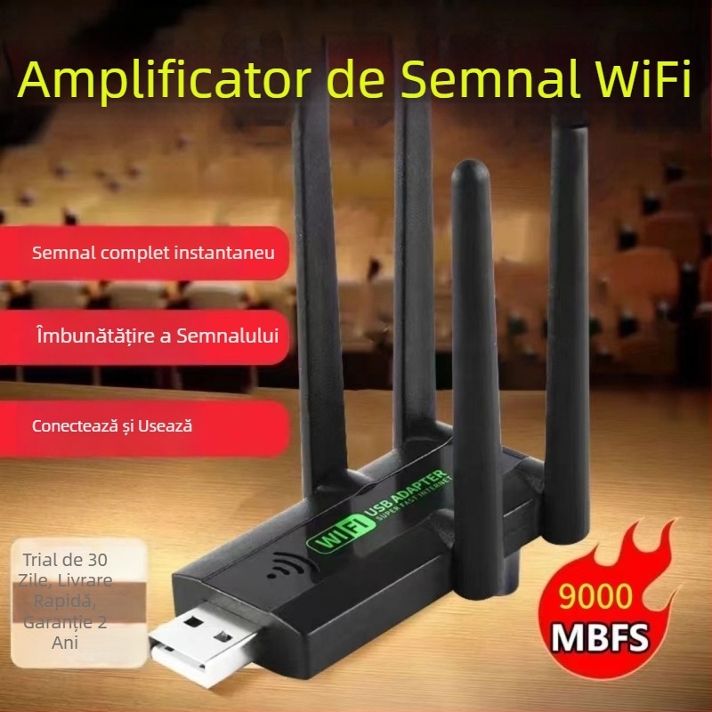 Amplificator de semnal WiFi și extender, dual-band, patru antene, design circular