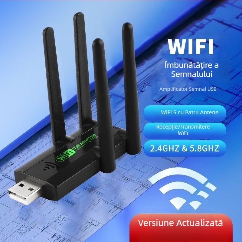 Amplificator de semnal WiFi și extender, dual-band, patru antene, design circular