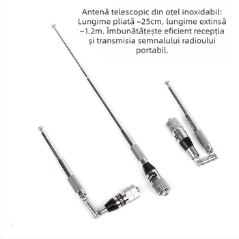 Antena pentru radio portabil FeiXunteng, tijă telescopic din oțel inoxidabil, pliabilă, câștig mare, interval 136-174/400-470 MHz