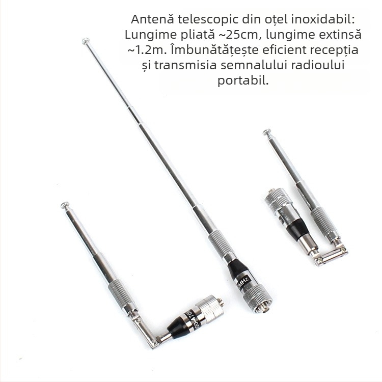 Antena pentru radio portabil FeiXunteng, tijă telescopic din oțel inoxidabil, pliabilă, câștig mare, interval 136-174/400-470 MHz