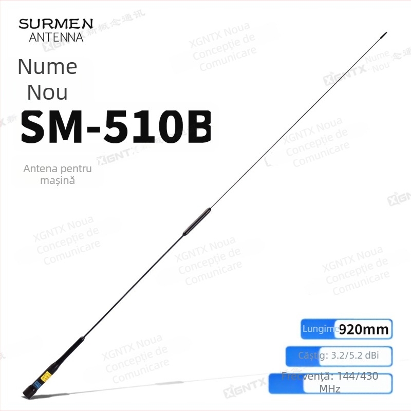 Antena pentru vehicul SM-510B, două segmente, câștig înalt 3.2/5.2 dBi, putere 50W