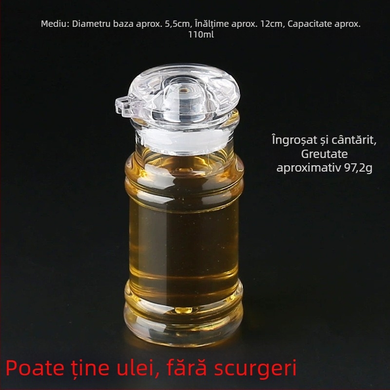 Set de sticle din acrilic pentru ulei și condimente – include sticlă de ulei, sticlă de oțet, sticlă de sos, borcan de ardei iute și borcănel de condimente; design modern minimalist pentru bucătăria unui restaurant.