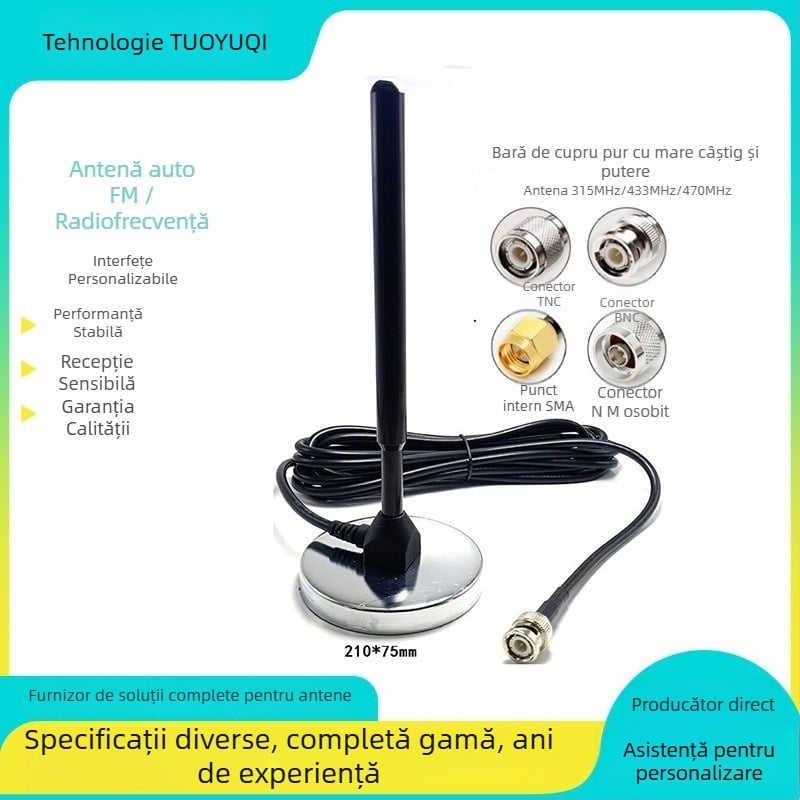 Antena FM pentru mașină Tuoyuqi, cu ventuză, câștig înalt pentru recepția semnalului îmbunătățită