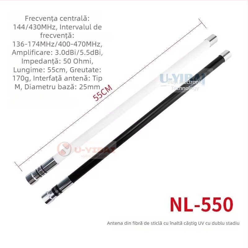 NL-550 Antena din fibră de sticlă pentru terenuri accidentate – UV cu două segmente, câștig mare, putere 200W