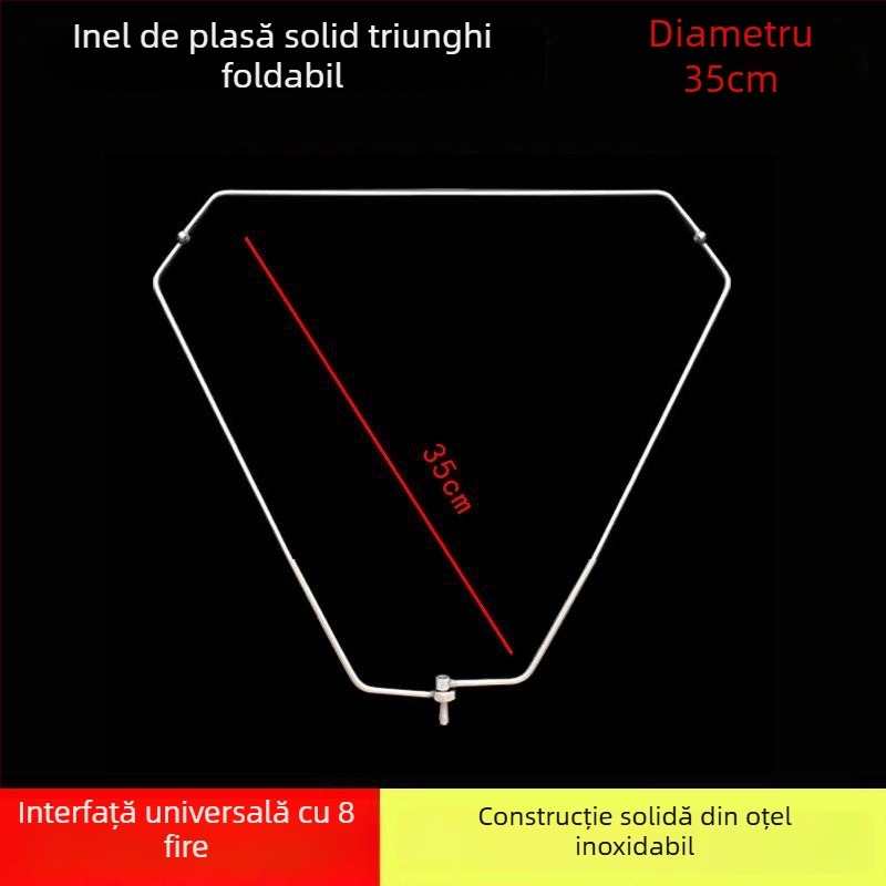 Cap de plasă de pescuit triunghiular pliabil, cu inel din oțel inoxidabil, pentru capturi mari, plasă cu ochi fini